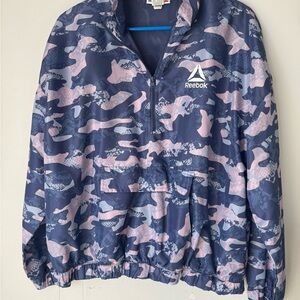 Reebok Camouflage Windbreaker Blue/Pink Jacket Size Large Zipper Front Pocket